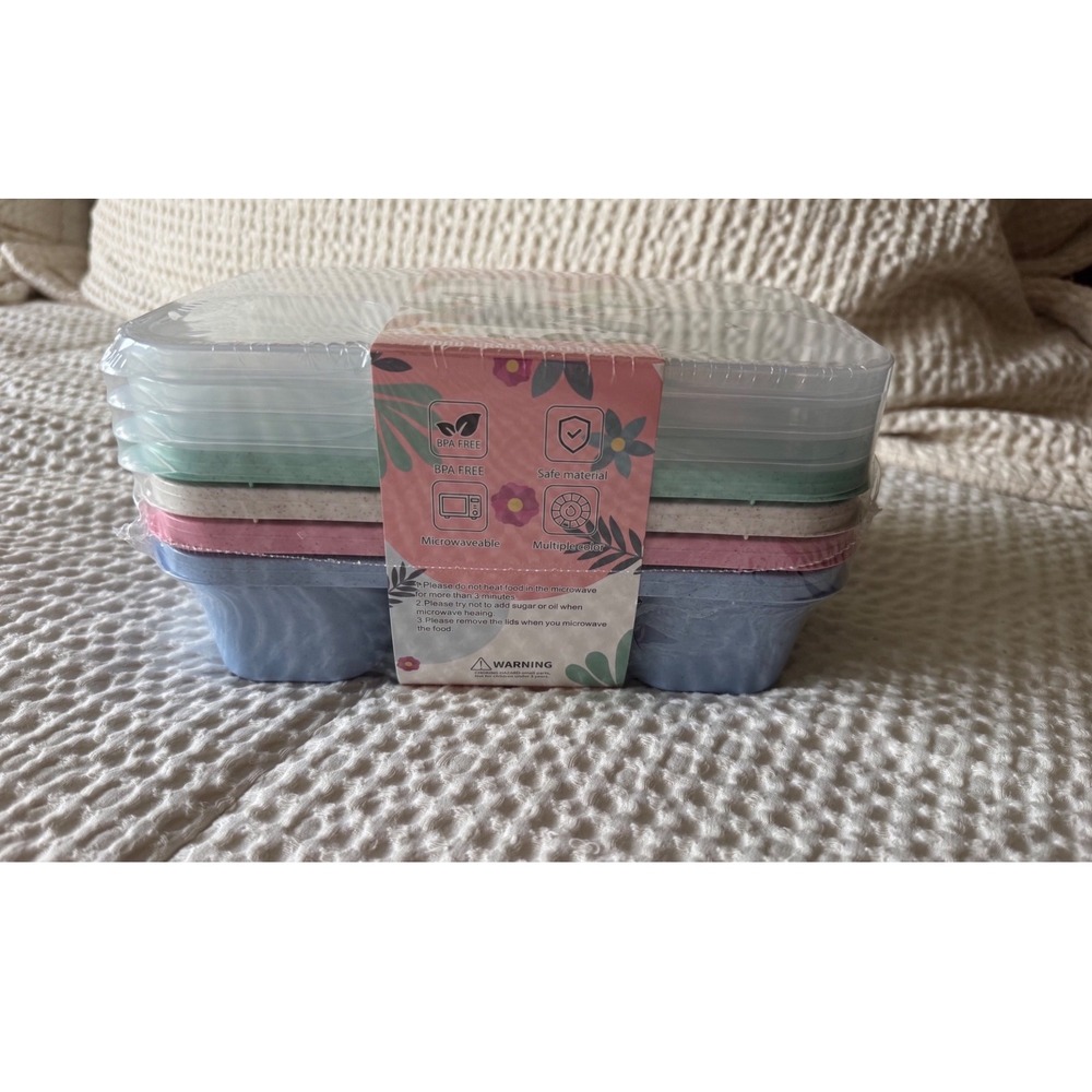 4 Pack Multi-Compartment Bento Lunch Box Set BPA Free Microwave Safe Colorful